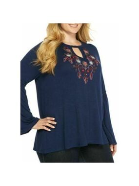 𝅺new Directions Pullover Keyhole Neck Long Bell Sleeves Blouse Plus Size 1X NWT